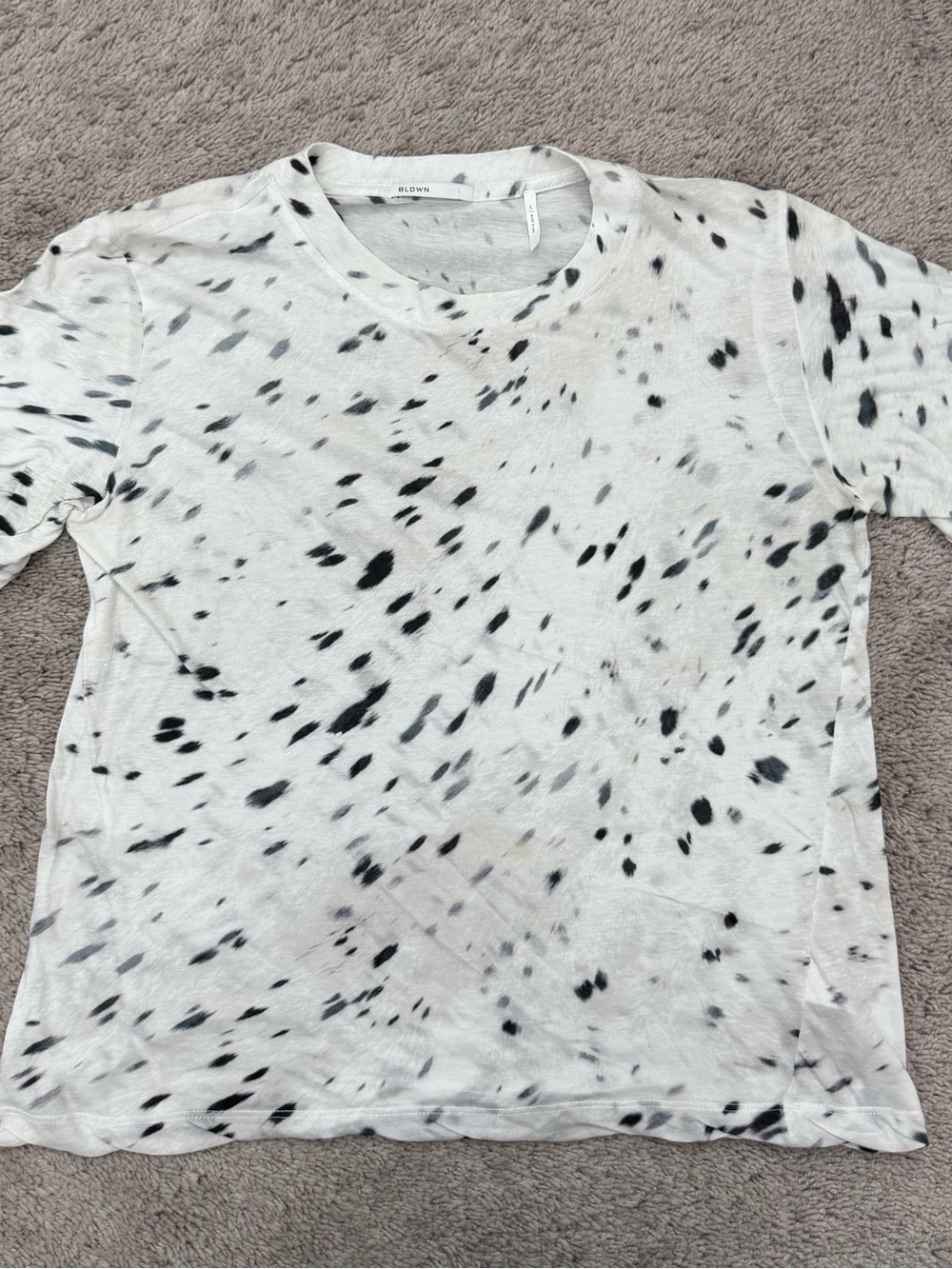 BLDWN White Tee with Black Speckle Print - Short Sleeve 100% Supima Cotton